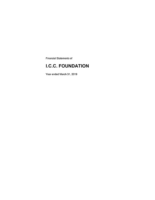 I.C.C. Foundation – Financial Statements March 31, 2019
