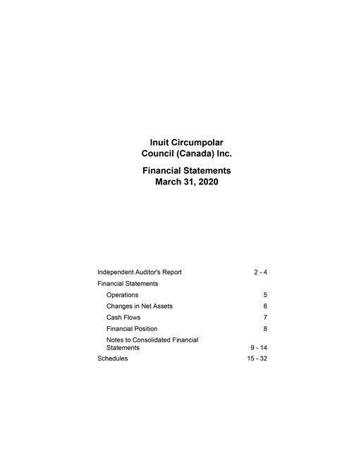 Inuit Circumpolar Council (Canada) Inc. – Financial Statements March 31, 2020