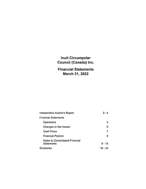 Inuit Circumpolar Council (Canada) Inc. – Financial Statements March 31, 2022