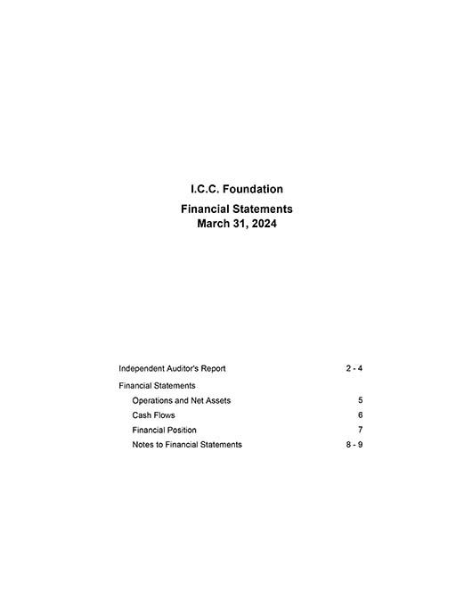I.C.C. Foundation – Financial Statements March 31, 2024