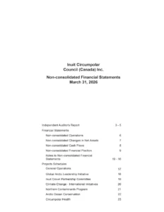 Cover page title: Inuit Circumpolar Council (Canada) Inc. Non-consolidated Financial Statements—March 31, 2026