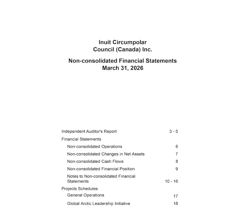 Inuit Circumpolar Council (Canada) Inc. – Non-consolidated Financial Statements March 31, 2026