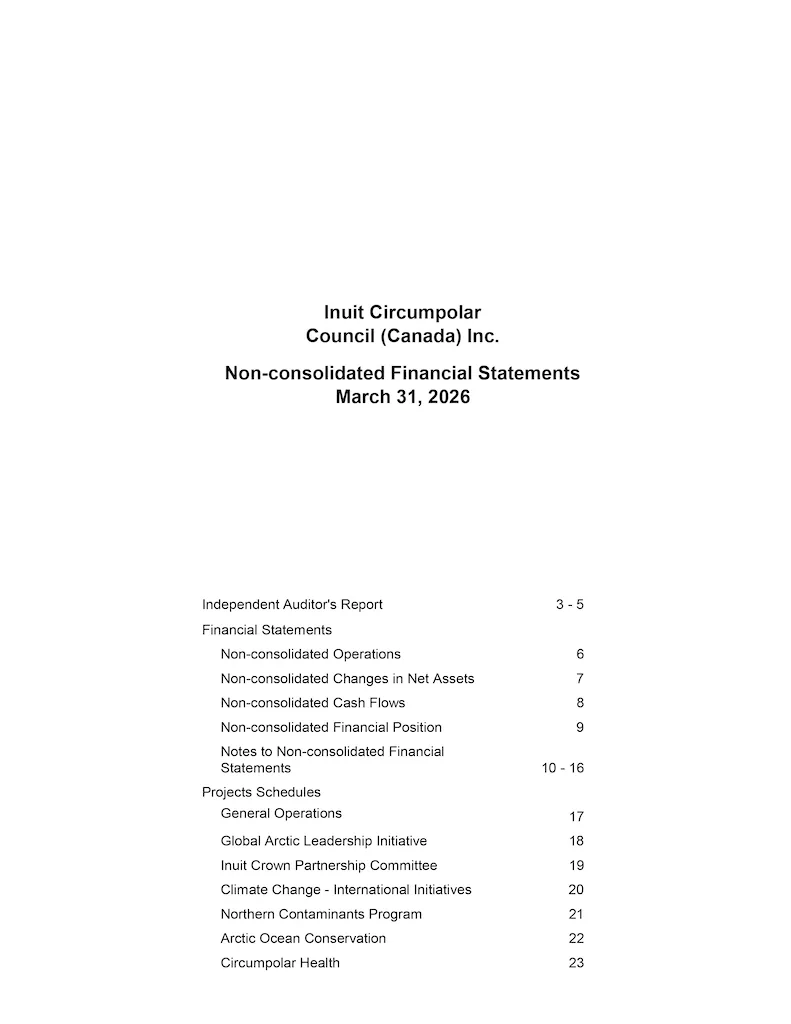 Inuit Circumpolar Council (Canada) Inc. – Non-consolidated Financial Statements March 31, 2026