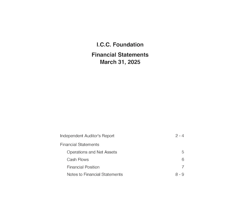 I.C.C. Foundation – Financial Statements March 31, 2025