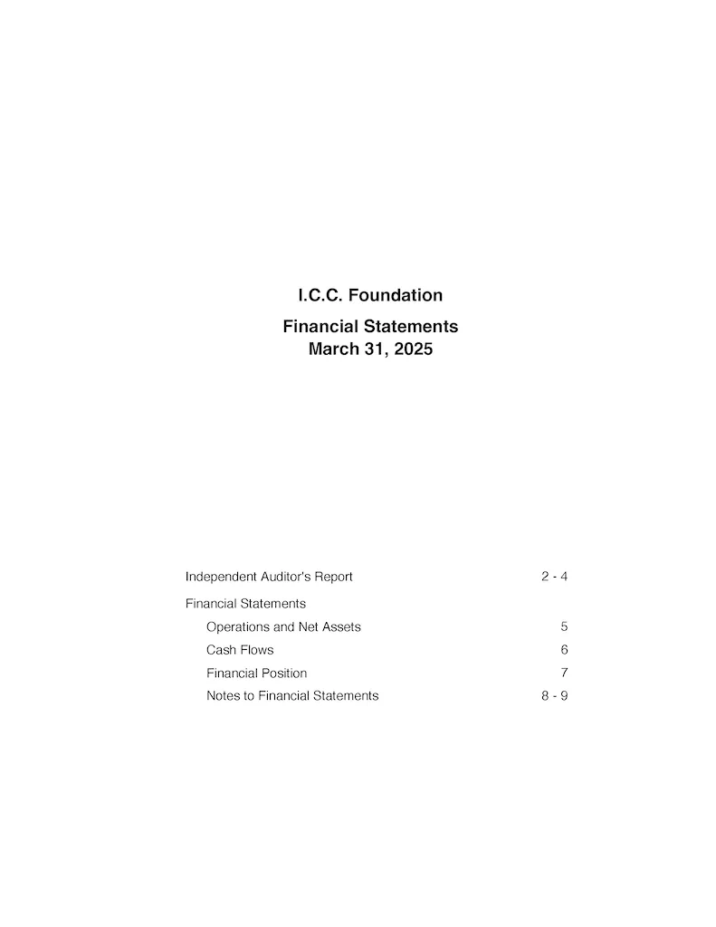 I.C.C. Foundation – Financial Statements March 31, 2025