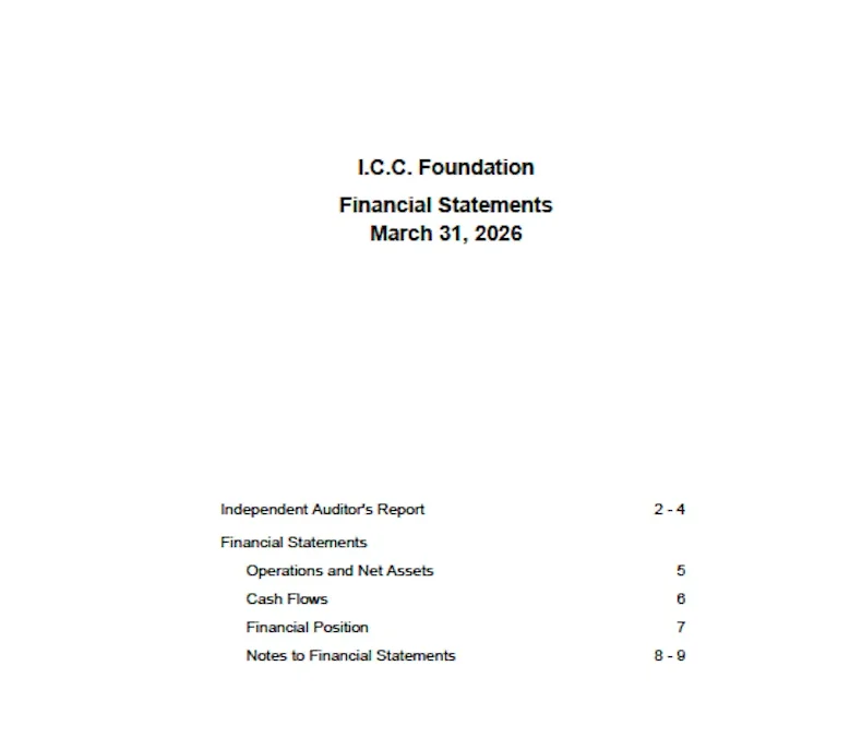 I.C.C. Foundation – Financial Statements March 31, 2026