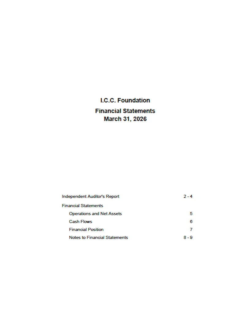 I.C.C. Foundation – Financial Statements March 31, 2026